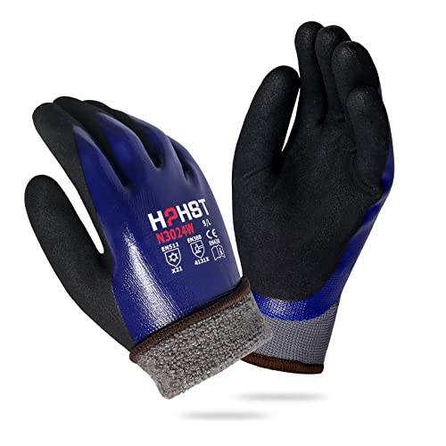 HPHST Arbeitshandschuhe Winter Wasserdicht Thermo Warme Winterhandschuh Montagehandschuhe Grip Winterarbeitshandschuhe Arbeit Doppelbeschichte Nylon Isolierte Handschuhe (Large) von HPHST