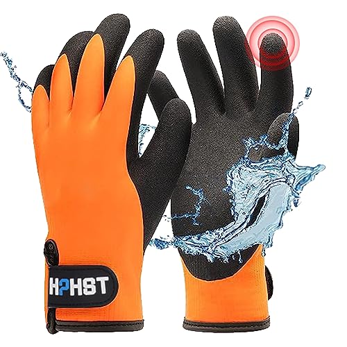 HPHST Arbeitshandschuhe Winter Wasserdicht Thermo Warme Winterhandschuh Montagehandschuhe Grip Winterarbeitshandschuhe Arbeit Doppelbeschichte Nylon Isolierte Handschuhe (Orange, L) von HPHST
