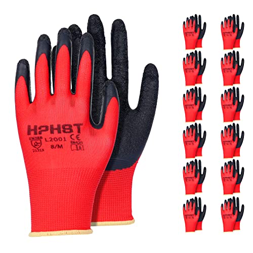 HPHST Arbeitshandschuhe mit Latexbeschichtung, Arbeit Handschuhe für Herren Damen Rutschfeste (L) von HPHST