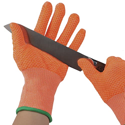 HPHST Schnittfeste Handschuhe für Herren und Damen, Arbeitshandschuhe im Wabendesign A5 Schutzhandschuh Schnittsichere Montage Handschuhe Gartenhandschuhe 1 Paar Orange Größe: 8/M von HPHST