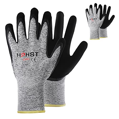 HPHST Schnittschutz Handschuhe Handschutz für Schneiden Arbeitshandschuhe Level 5 Gartenhandschuhe Herren Damen Schnittfeste Handschuhe für Küchen Gartenbau Baustelle Grau 2 Paare Größe:8/ M von HPHST