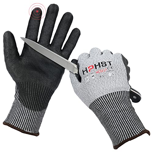 HPHST Schnittschutz Handschuhe Handschutz für Schneiden Arbeitshandschuhe Level A6 Gartenhandschuhe Herren Damen Schnittfeste Handschuhe für Küchen Gartenbau Baustelle Grau 1 Peer Größe: 9 / L von HPHST