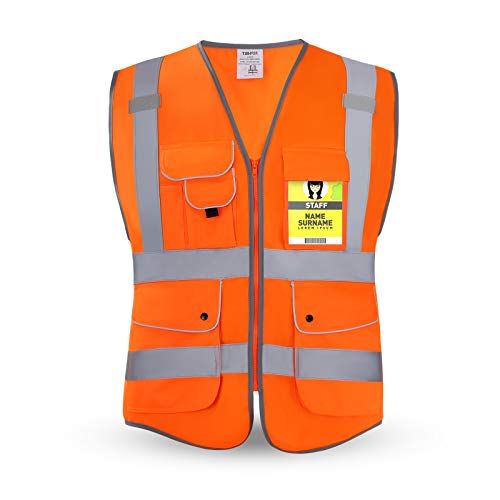HPHST Warnweste für Herren and Damen Hohe Sichtbarkeit Fahrradweste mit Reißverschluss Reflektierende Weste Arbeitsweste EN ISO 20471 (Orange Large) von HPHST