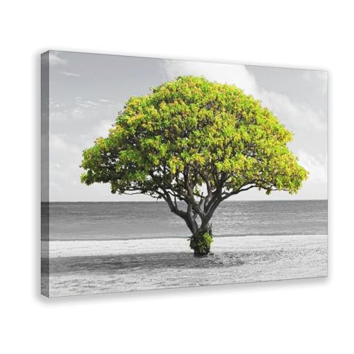 HPIOJQGOO Leinwandposter mit großem grünen Baum am Strand, Wandkunst, Dekordruck, Bild Gemälde für Wohnzimmer, Schlafzimmer, Dekoration, 20 x 30 cm von HPIOJQGOO
