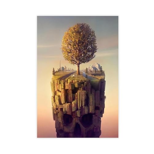 HPIOJQGOO Poster mit Baum auf der Klippe, Leinwandposter, Wandkunst, Dekordruck, Bild Gemälde für Wohnzimmer, Schlafzimmer, Dekoration, 20 x 30 cm von HPIOJQGOO
