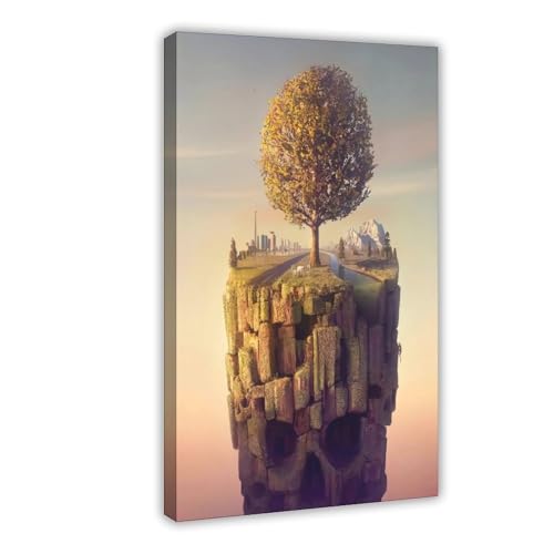 HPIOJQGOO Poster mit Baum auf der Klippe, Leinwandposter, Wandkunst, Dekordruck, Bild Gemälde für Wohnzimmer, Schlafzimmer, Dekoration, 40 x 60 cm von HPIOJQGOO