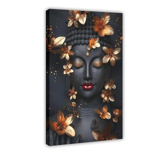HPIOJQGOO Poster mit Blumen-Buddha, Gelassenheit, Leinwandposter, Wandkunst, Dekordruck, Bild Gemälde für Wohnzimmer, Schlafzimmer, Dekoration, 20 x 30 cm von HPIOJQGOO