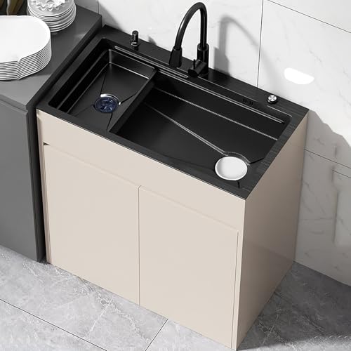 Edelstahl Küchen spüle mit unterschrank，Edelstahl 1 Becken Mobiles Küche Spültisch，Schön und langlebig，Einzelbecken Badezimmer Waschbecken Universalspüle Mit Wasserhahn，Gewerbe-spülbecken(60*45cm) von HPIRFYE