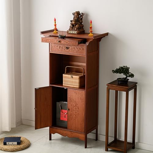 HPIRFYE Retro-Spiritueller Altartisch mit Schließfächern, Kirchen-Nischendisplay, buddhistisches Regal für Guan Gong, Ahnentafel-Schrein von HPIRFYE