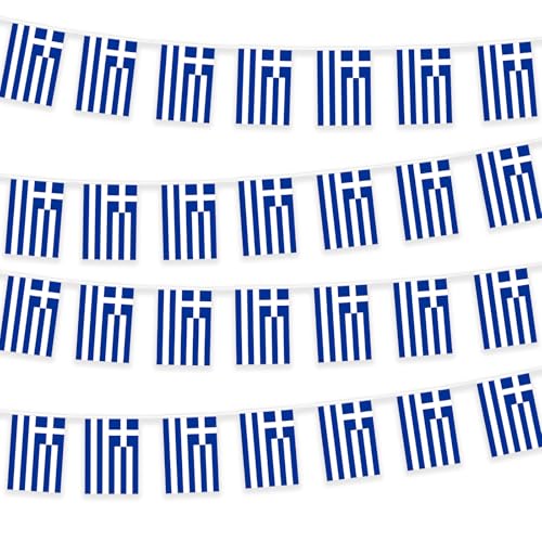 10 M Griechische Wimpelkette - 30 Stück Mini Banner Flagge 21x14 cm für Outdoor Garten Zaun Urlaub Dekoration von HPMAISON
