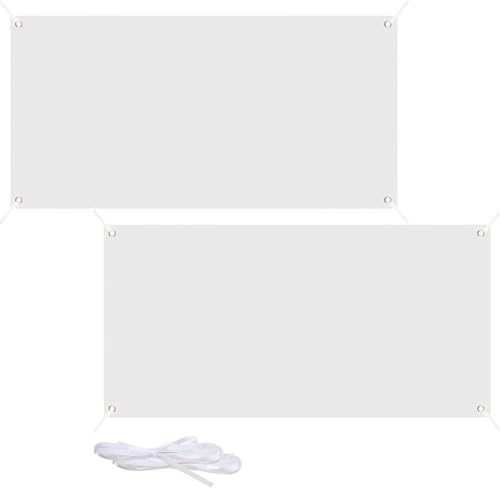 2 Stück Blanko-Flagge Einfarbig Rein Weiße Banner 0.6 * 1.8 m Personalisierte Banner mit 12 m Hängendem Seil 4 Messing Augen Graffiti Weißes Banner Geeignet für DIY Outdoor Party Feier Dekoration von HPMAISON
