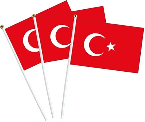 50 Stück Türkische Mini Handflagge Banner 14x21cm Mit 30cm Plastik-Fahnenmast - Feiertag Parade Dekoration 50 Stück Türkische Mini Handflagge Banner 14x21cm Mit 30cm Plastik-Fahnenmast - Feiertag Parade Dekoration von HPMAISON