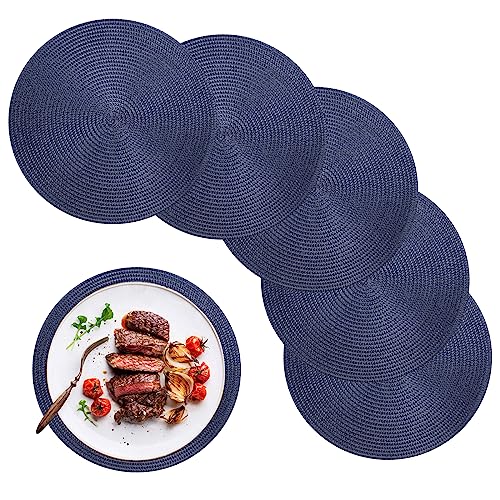 HPMAISON Blaue Runde Tischsets 6er Set, Polypropylen Geflochten Gewebt Tischsets Hitzebeständig Waschbar Küche Esszimmer Platzsets 6er Set für Zuhause, Restaurant Hotel, Outdoor, Party von HPMAISON