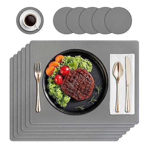 HPMAISON Tischsets und Untersetzer 6er Set, Hitzebeständige PU Leder Tischsets Abwaschbar rutschfest Wasserdicht Küche Esszimmer Platzsets 6er Set für Zuhause, Restaurant Hotel, Outdoor, Party von HPMAISON