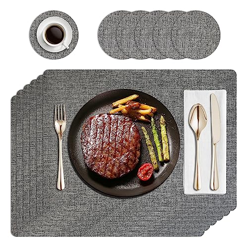 HPMAISON Tischsets und Untersetzer 6er Sets, PU Leder Tischsets Hitzebeständig rutschfest Abwaschbar Wasserdicht Esstisch Platzsets für Zuhause Küche Esstisch Restaurant Hotel Outdoor Party von HPMAISON