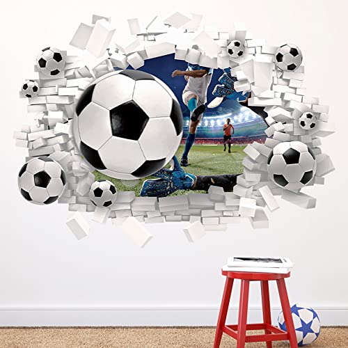 HPNIUB 3D Fussball Wandtattoo,Durchbruch Wandaufkleber für Kinderzimmer Jungen, 70×55CM,Bunte Fußball Wandbild,Wandtattoo Junge Teenager,Videospiel Wandstikcer für Schlafzimmer Deko Geschenk von HPNIUB