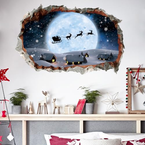 HPNIUB 3D Weihnachtsfenster Aufkleber,Santa Stickers,Weihnachten Schaufenster Deko,Schneeflocke Fensterdeko Abnehmbar Weihnachts Fensterbilder für Vitrinen Glas Zuhause Wandtattoo (Weiler) von HPNIUB