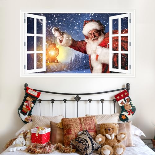 HPNIUB 3D Weihnachtsfenster Aufkleber,Santa Stickers,Weihnachten Schaufenster Deko,Schneeflocke Fensterdeko Abnehmbar Weihnachts Fensterbilder für Vitrinen Glas Zuhause Wandtattoo (weihnachtsmann) von HPNIUB