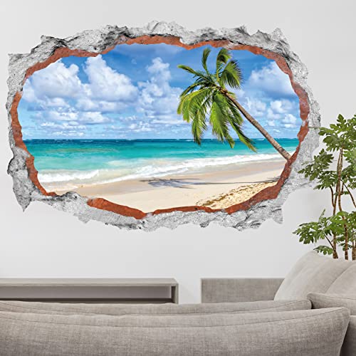 HPNIUB 3d Kaputter Wandaufkleber,90*60cm(BxH),Wandtattoo Wohnzimmer Landschaft,Selbstklebend Wandsticker Meer Baum Poster,Vinyl Wandaufkleber Durchbruch Deko für Wohn chlaf-zimmer Küche Bad Aufkleber von HPNIUB