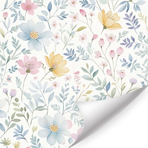 HPNIUB Aquarell Blumentapete Selbstklebende Abziehbare Wandfolie Botanische Blumendeko für Badezimmer Schlafzimmer Wohnzimmer Kinderzimmer Boho-Stil (44x300cm) von HPNIUB