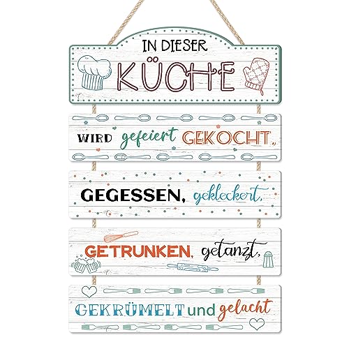 HPNIUB Holzschild mit Spruch - In Dieser Küche Wird gefeiert,NO.6007 Shabby Chic Vintage Schild,Deko Geschenk zum Thema Küchendeko von HPNIUB