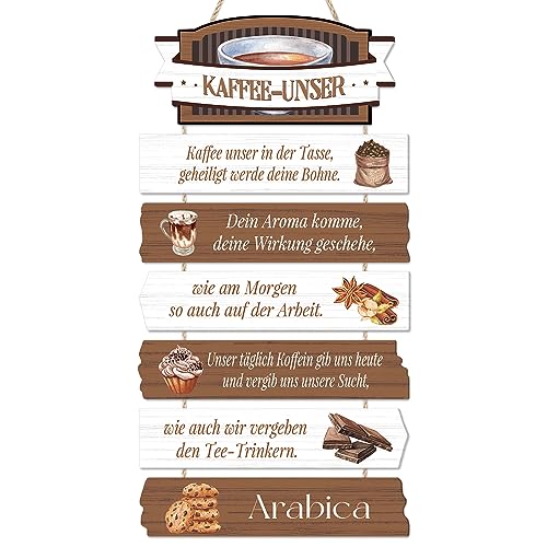 HPNIUB Holzschild mit Spruch - Kaffee-Unser,NO.6011Shabby Chic Vintage Schild,Deko Geschenk zum Thema Kaffee Deko,witzige Sprüche von HPNIUB