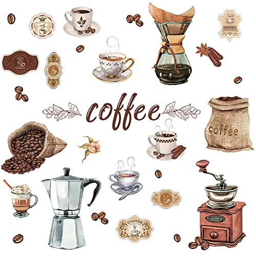 HPNIUB Kaffee Wandaufkleber,Wandtattoo Coffee,Kaffeebohnen Wandaufkleber Braun,Küche Wandsticker Wohnzimmer Esszimmer Cafe Wanddeko von HPNIUB