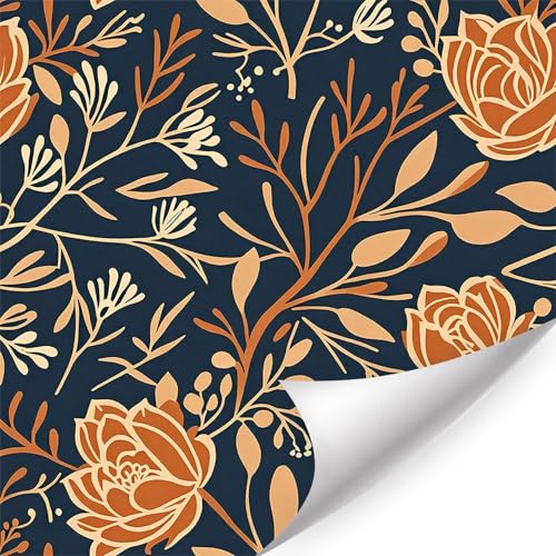 HPNIUB Marineblaue Orange Blumentapete Selbstklebende Aquarell Botanik Wanddeko Abziehbare Kontrast-Floral Deko für Badezimmer Wohnzimmer Schlafzimmer (44x300cm HPNIUB Marineblaue Orange Blumentapete Selbstklebende Aquarell Botanik Wanddeko Abziehbare Kontrast-Floral Deko für Badezimmer Wohnzimmer Schlafzimmer (44x300cm von HPNIUB