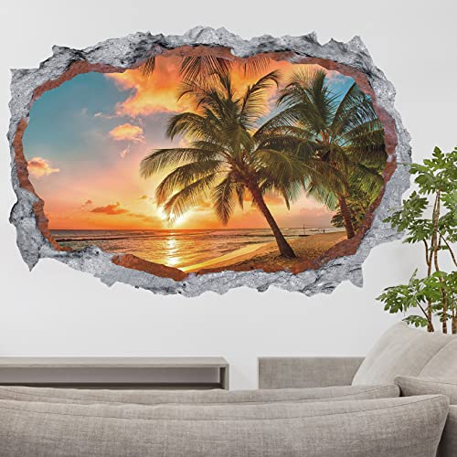 HPNIUB XL 3D Wandtattoo Sonnenuntergang,Landschaft Wandtattoo für Wohnzimmer,Wandsticker Meer Strand Palm Insel Karibik Poster Fensterblick,WandDeko für Schlafzimmer Küche Türaufkleber Badezimmer von HPNIUB