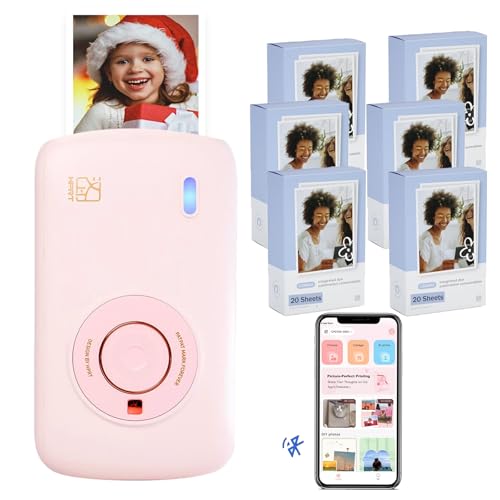 HPRT CP2100 Mini Portable Instant Fast Colour Printer mit 6er-Pack Fotopapier (120 Blatt) für iPhone und Android Bluetooth 5.0 Quick Connect Type-C Charging Dye Sublimation Colour Technology von HPRT