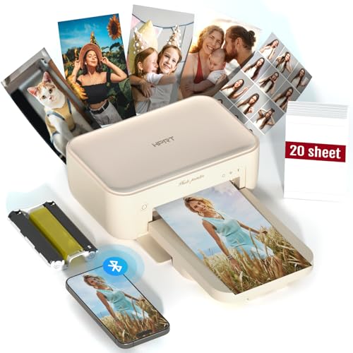 HPRT Desktop Fotodrucker 10cm x 15cm mit 20 Blatt Fotopapier & 2 Band, Instant Bilddrucker für iPhone, Smartphone, Thermische Farbstoffsublimation, WI-Fi-Verbindung, Zuhause, Beige von HPRT