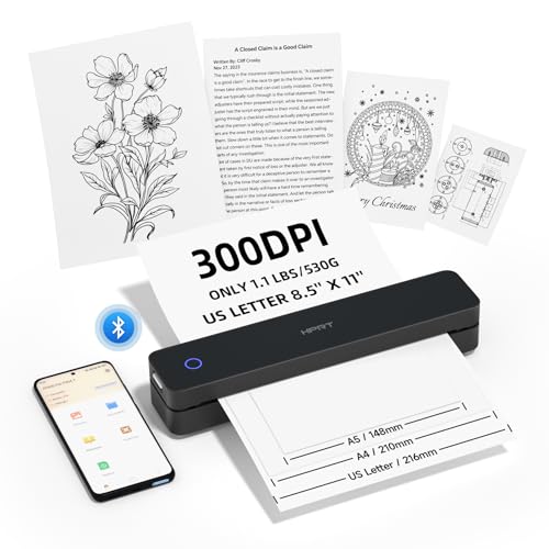 HPRT Tragbare Drucker, kabellos, für Reisen, unterstützt 21,6 x 27,9 cm US-Buchstaben, Bluetooth-Thermodrucker, kompatibel mit iOS, Android und Laptop, Tintenloser mobiler Drucker für Büro, Zuhause, von HPRT