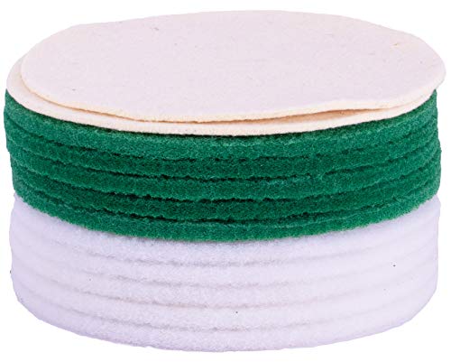 HPS® 12 Polierscheiben, 5 x grün, 5 x weiß und 2 x Schafwolle, Ø 30 cm zum Pflegen, erneutes Einölen, Herstellen von HPS