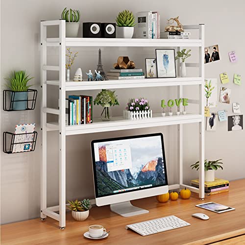 HPTHLY 3-Stöckiges Schreibtisch-Bücherregal Aus Schmiedeeisen, Multifunktionaler Schreibtisch-Organizer Im Industriestil, Farbe Weiß, Größe 95 *, von HPTHLY