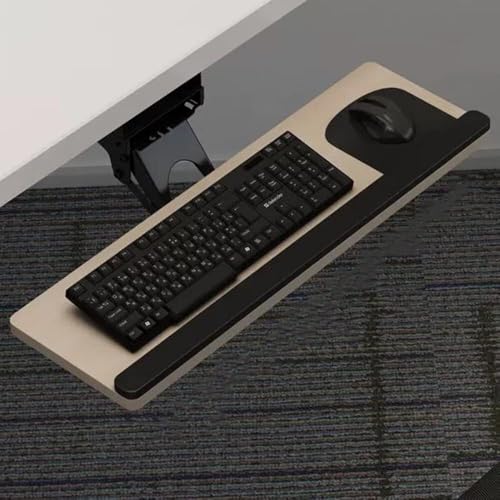 HPTHLY 360° Drehbare Tastaturablage Unter Dem Schreibtisch, Höhenverstellbarer Ergonomischer Tastaturständer Fürs Büro, 52/65/75 cm, Weiß/Walnuss von HPTHLY