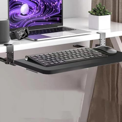 HPTHLY Ausziehbare Tastaturablage, Ergonomisch Verstellbare Tastaturplattform, Schublade Unter Dem Schreibtisch, Schwarz/Weiß von HPTHLY