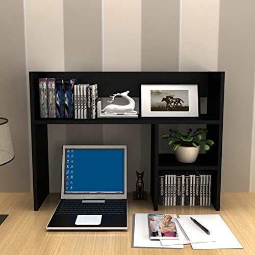 HPTHLY Bücherregal Für Den Schreibtisch Aus Massivholz, Mehrschichtiges Lagerregal Für Büro Und Wohnzimmer, Teakfarbe, 1 Größe,Black-80 * 20 * 60cm von HPTHLY