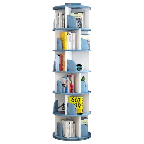 HPTHLY Drehbarer Bücherregalturm Mit 5 Ebenen Für Wohnzimmer Und Schlafzimmer, Stehend, Schwenkbar, 360°-Display, Drehbares Bücherregal, Rundes Design, Brauner Regals,Blue-6 Tiers HPTHLY Drehbarer Bücherregalturm Mit 5 Ebenen Für Wohnzimmer Und Schlafzimmer, Stehend, Schwenkbar, 360°-Display, Drehbares Bücherregal, Rundes Design, Brauner Regals,Blue-6 Tiers von HPTHLY