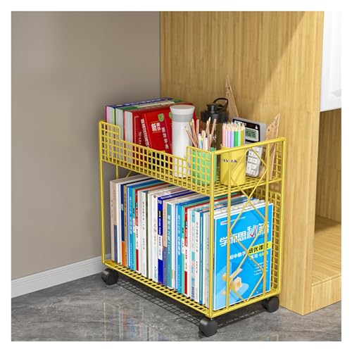 HPTHLY Mobile Bücherregale Aus Metall Für Kinder, Doppelseitiges Bücherregal Mit Offenem Stauraum Und Rädern, Ideal Für Das Arbeitszimmer Von Kindern Im Schlafzimmer,Gold-Two Floors HPTHLY Mobile Bücherregale Aus Metall Für Kinder, Doppelseitiges Bücherregal Mit Offenem Stauraum Und Rädern, Ideal Für Das Arbeitszimmer Von Kindern Im Schlafzimmer,Gold-Two Floors von HPTHLY