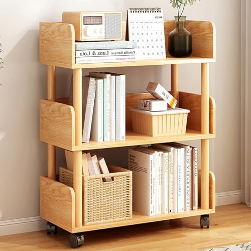 HPTHLY Mobiles Bücherregal Aus Holz Mit Rädern Für Schlafzimmer, Wohnzimmer, Home Office. 2-Stufiges Schmales Bücherregal-Organizer Für Kleine Räume. Stilvolles Und Fu,B-60 * 24 * 79 von HPTHLY
