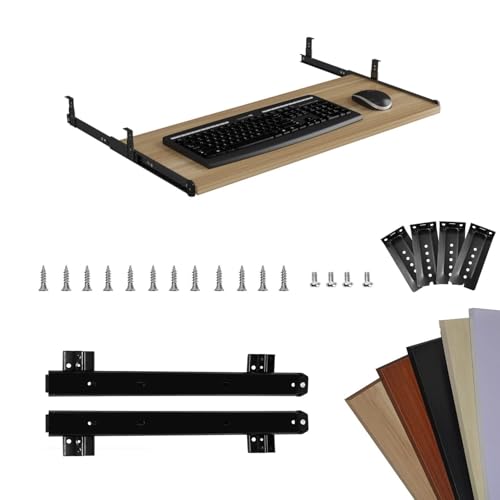 HPTHLY Tastaturablage Aus Holz Mit Schiebeschublade Und Armlehne, Ergonomische Untertischplattform, Verstellbare Metallschienen-Tischhalterung, Walnuss HPTHLY Tastaturablage Aus Holz Mit Schiebeschublade Und Armlehne, Ergonomische Untertischplattform, Verstellbare Metallschienen-Tischhalterung, Walnuss von HPTHLY