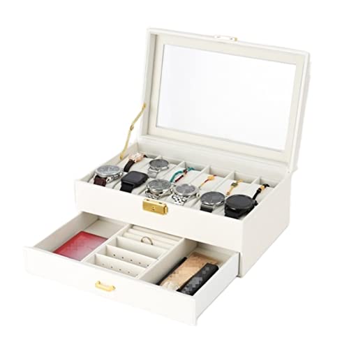 HPTHLY Uhrenbox Uhren-Organizer Schmuck-Organizer Uhrenbox 12 Fächer doppellagig Schmuck-Display Aufbewahrungs-Organizer Glasplatte mit Metallschloss,Weiß-30 * 20 * 13cm HPTHLY Uhrenbox Uhren-Organizer Schmuck-Organizer Uhrenbox 12 Fächer doppellagig Schmuck-Display Aufbewahrungs-Organizer Glasplatte mit Metallschloss,Weiß-30 * 20 * 13cm von HPTHLY