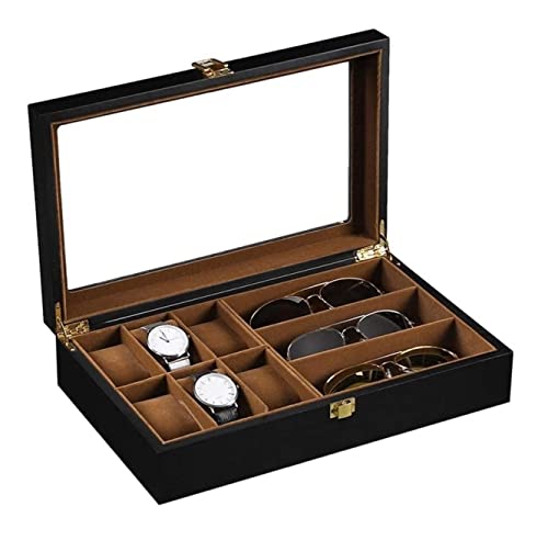 HPTHLY Uhrenbox Uhren-Organizer Uhren-Displayhalter transparenter Deckel 6 Fächer Uhrenbox 3-teilig Brillenaufbewahrung Brillen-Displayhalter Etui,Schwarz-34 * 21 * 8cm HPTHLY Uhrenbox Uhren-Organizer Uhren-Displayhalter transparenter Deckel 6 Fächer Uhrenbox 3-teilig Brillenaufbewahrung Brillen-Displayhalter Etui,Schwarz-34 * 21 * 8cm von HPTHLY