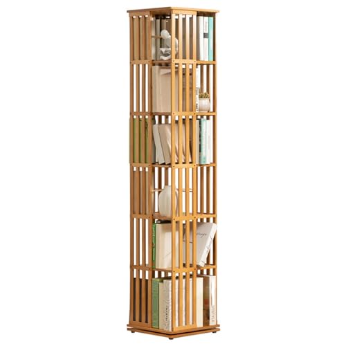 HPTHLY Um 360 ° Drehbares Bücherregal Aus Bambus, 5/6 Ebenen, Hohes Eckbücherregal Für Wohnzimmer, Studentenbücherregal, Bodenstehender Organizer,Light Wood-6 Tier von HPTHLY