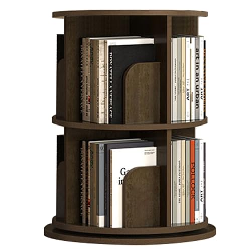 HPTHLY Um 360 Grad Drehbares Eck-Bücherregal Für Kleine Räume, Bodenstehendes Lagerregal, Organizer Für Schlafzimmer Und Wohnzimmer, Schmales Bücherregal Mit 6 Ebenen,Walnut-2tier von HPTHLY