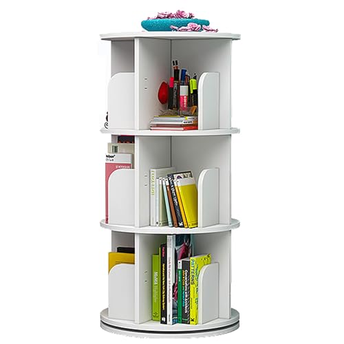 HPTHLY Um 360 Grad Drehbares Eck-Bücherregal Für Kleine Räume, Bodenstehendes Lagerregal, Organizer Für Schlafzimmer Und Wohnzimmer, Schmales Bücherregal Mit 6 Ebenen,White-3tier von HPTHLY