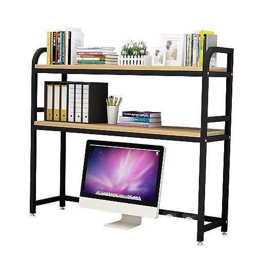 HPTHLY Verstellbares 2-Stöckiges Lagerregal, Schreibtisch-Bücherregal-Organizer Für Computertische, Präsentationsregal Aus Holz Und Metall Für Schule, Küche, Büro, Pl,A-135X24X90cm von HPTHLY