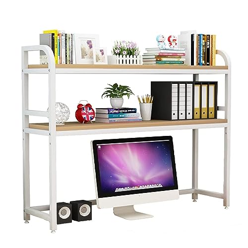 HPTHLY Verstellbares 2-Stöckiges Lagerregal, Schreibtisch-Bücherregal-Organizer Für Computertische, Präsentationsregal Aus Holz Und Metall Für Schule, Küche, Büro, Pl,B-135X24X90cm von HPTHLY
