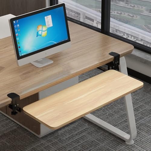 Tastaturablage Für Unter Den Schreibtisch, Große Ausziehbare Ergonomische Tastaturplattform, Einziehbare Holzschublade, Zum Anklemmen – Helles Walnussholz, 65 C von HPTHLY