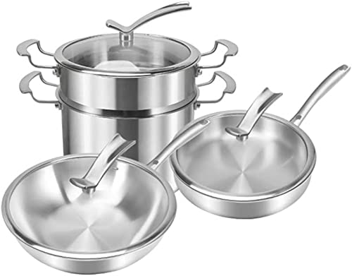 Topfset Aus Edelstahl 316 Ein Komplettes Set Antihaftbeschichteter Bratpfannen Für Die Haushaltsküche Dreiteilige Kombinationsküchengeräte,A-Variety Pack von HPTHLY